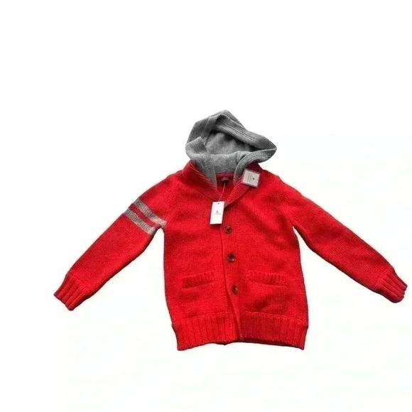 GAP Other - GAP BOYS CARDIGAN LETTERMAN STYLE HOODED SWEATER•SIZE 4T•NWT•ORANGE AND GREY•